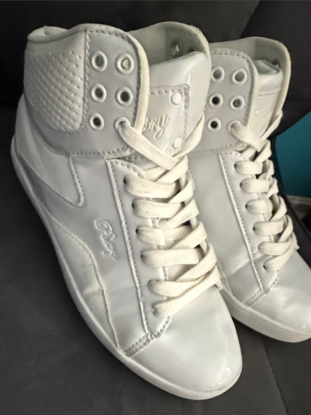 White High-Top Lace-Up Sneakers / solid white cheer shoes